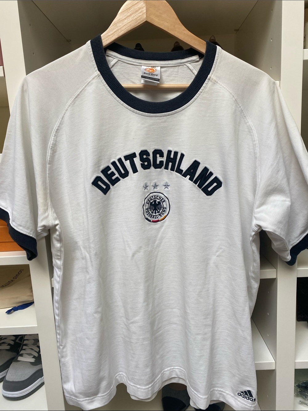 VINTAGE - adidas White Tee w black and Deutschland Crest. UEFA Euro 2004. XL.